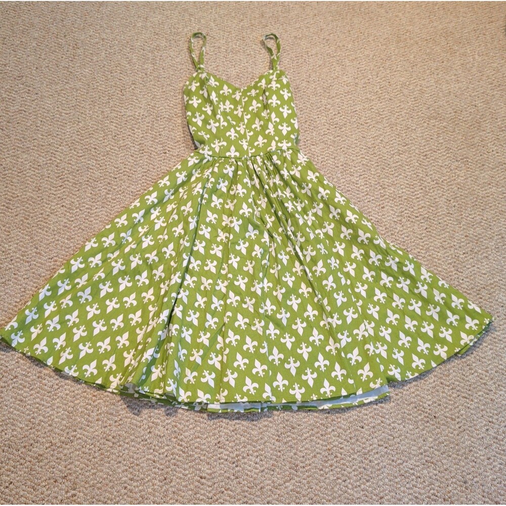 Pinup Couture Harley Swing Dress Womens Green Fleur de Lis French Rockabilly